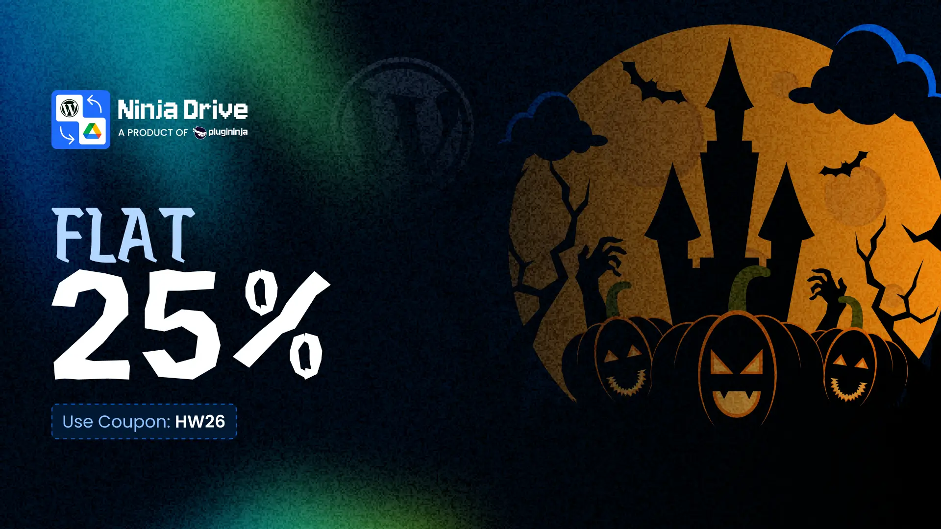Ninja Drive Google Drive plugin for WordPress, 25% off for Halloween 2026