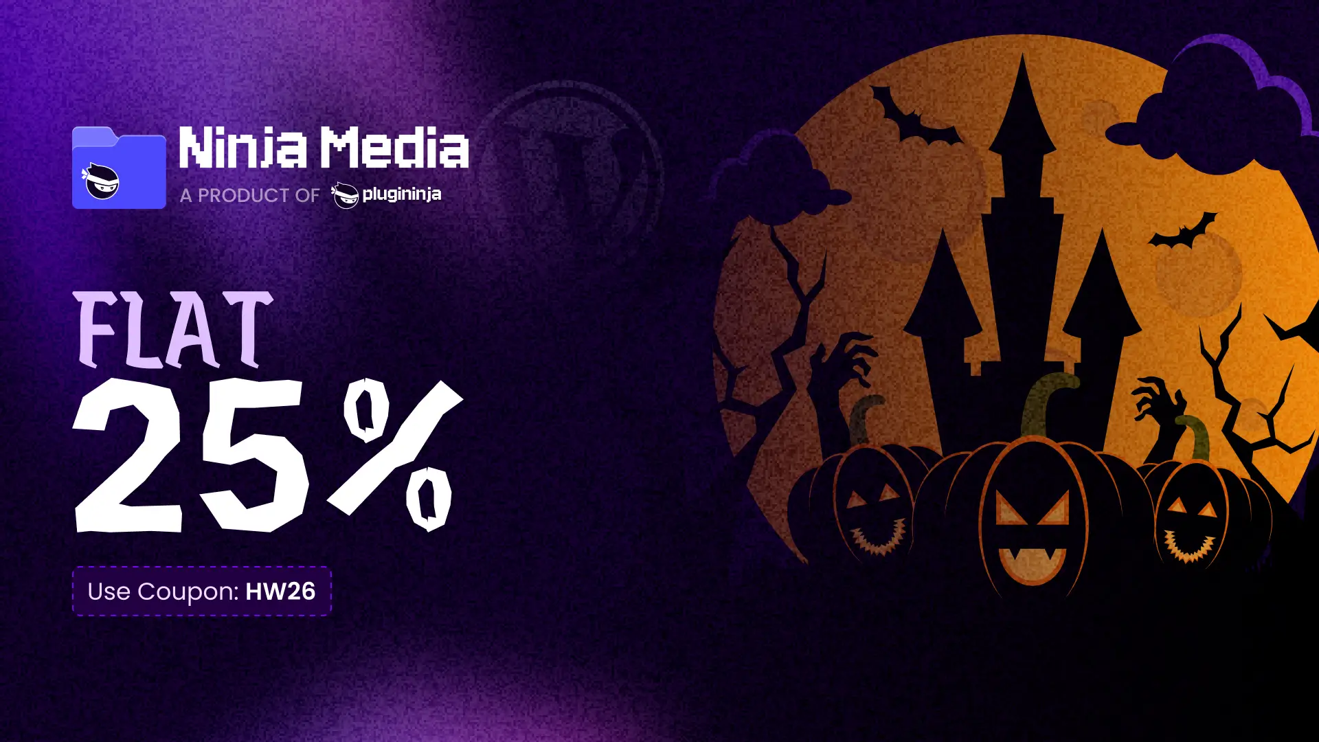 Ninja Media folder plugin for the WordPress media library, 25% off for Halloween 2026