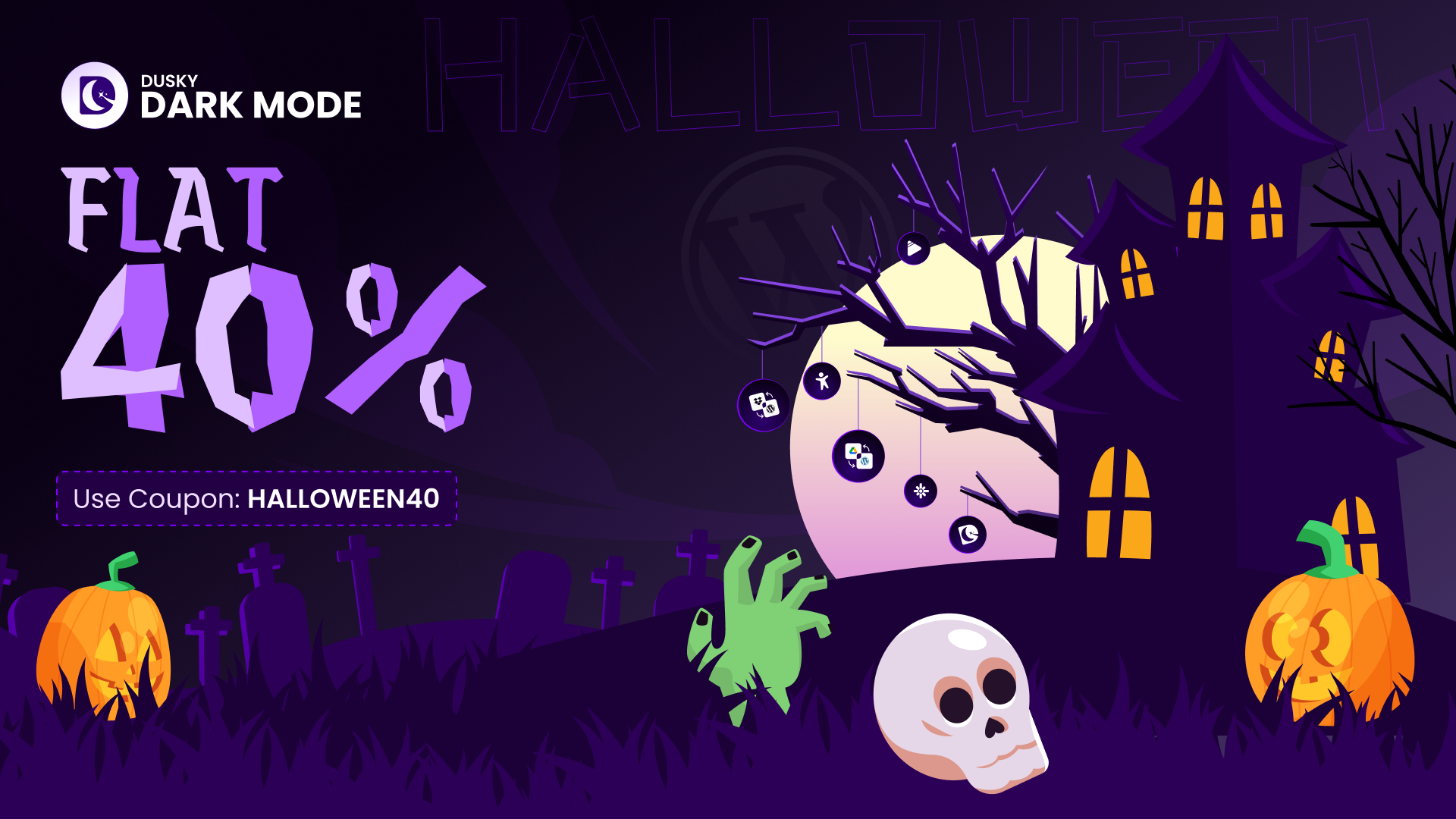 Dusky Dark Mode plugin for WordPress, 40% off for Halloween 2026