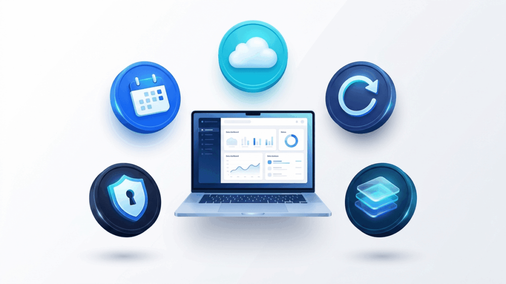 WordPress backup plugin features including automated scheduling, cloud storage, one-click restore, and encryption