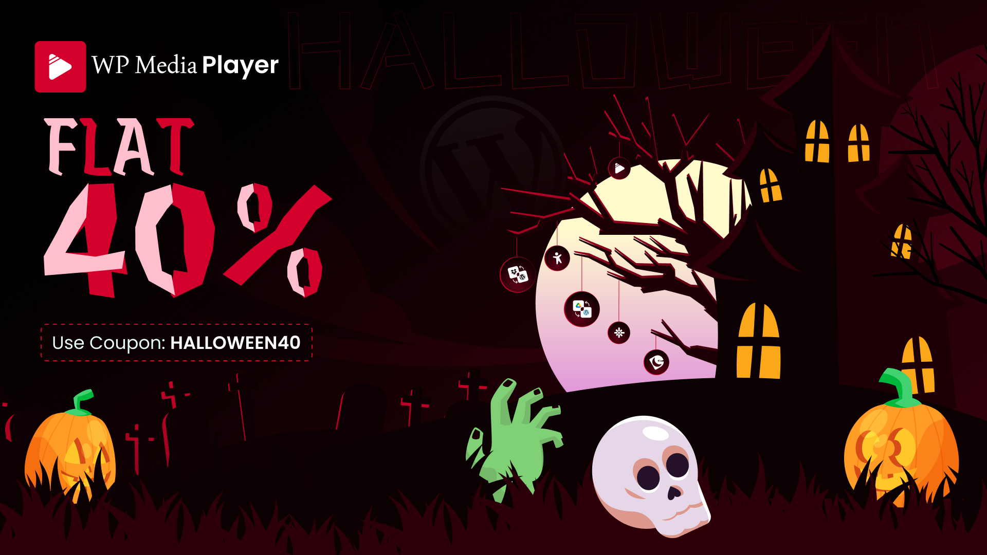 WP Media Player video and audio plugin for WordPress, 25% off for Halloween 2026